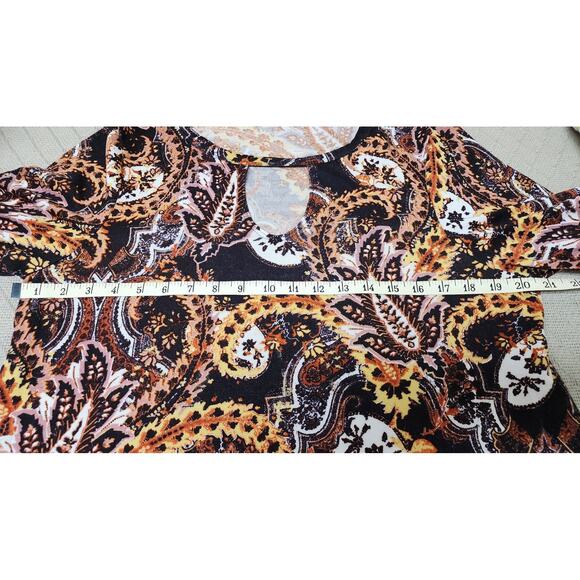 Susan Graver Tribal Paisley Blouse 3/4 sleeves Women's XL All Over Pattern Top - Picture 3 of 6